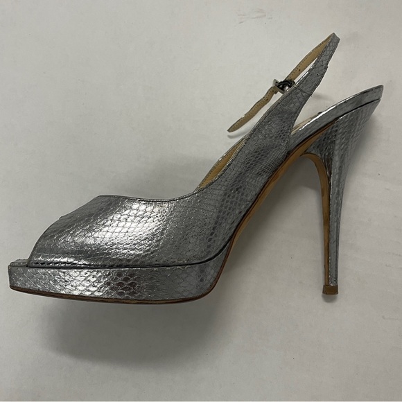 Jimmy Choo Silver Water Snakeskin Slingback Heels - Size 9 - Picture 2 of 7